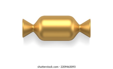Premium quality horizontal golden metallic wrapped candy caramel festive bauble 3d template vector illustration. Expensive decor design mockup for holiday artificial tasty sweet delicious dessert