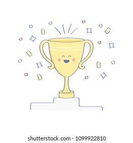 Premium quality icon concept of Success, Winner or Champion. Cup, reward, first place on the pedestal. Flat  outline icon design.