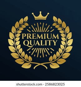 Premium quality icon or logo design with laurel wreath and crown. Vector illustration.