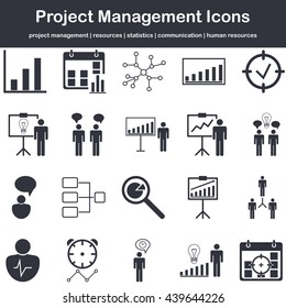 Premium quality icon sets of project management, human resources, communication and statistics icons. Modern web symbol collection.