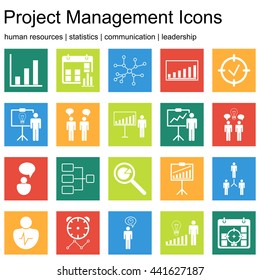 Premium quality icon sets of project management, human resources, communication and statistics icons. Modern web symbol collection