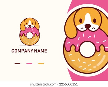 Premium quality isolated cute donut dog mascot logo design template