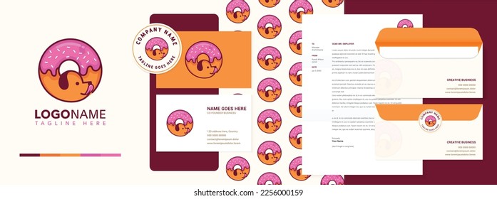 Premium quality isolated cute donut dog mascot logo design template