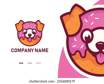 Premium quality isolated cute donut dog mascot logo design template