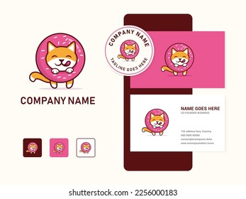 Premium quality isolated cute donut dog mascot logo design template