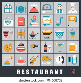 Iconos de cocina y restaurante de primera calidad. Colección de iconos de comida y bebida. 