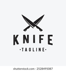 Diseño de logotipo de cuchillo de calidad Premium con cruces retro vintage.