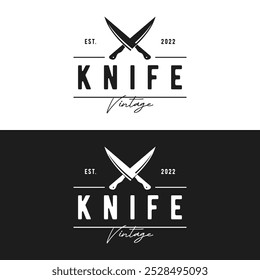 Premium quality knife logo design with retro vintage crosses.