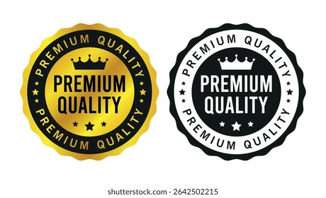 premium quality label badges in gold and black color showing guarantee and high standard	
