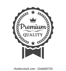 Premium quality label with banner ribbon. Black vector sticker, stamp or badge.