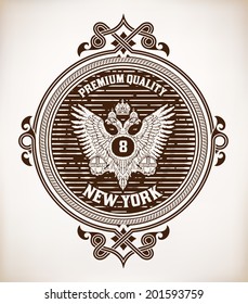 Premium Quality label. Baroque ornaments and floral details.