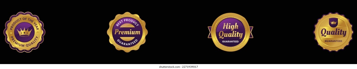Premium quality label. Best quality flat vector badges. Premium icon with crown vector illustration. Round label with four level quality. VIP icon in flat style