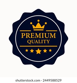 Etiqueta de calidad de Premium. Insignias de Vector plano de mejor calidad. Icono de Premium con corona y estrellas. Ilustración vectorial. Etiqueta redonda con tres niveles de calidad. Icono Vip en estilo plano