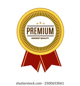 Etiqueta de calidad de Premium. Insignias de Vector plano de la mejor calidad. Icono de Premium con corona y estrellas. Ilustración vectorial. Etiqueta redonda con calidad de tres niveles. Icono de Vip en estilo plano