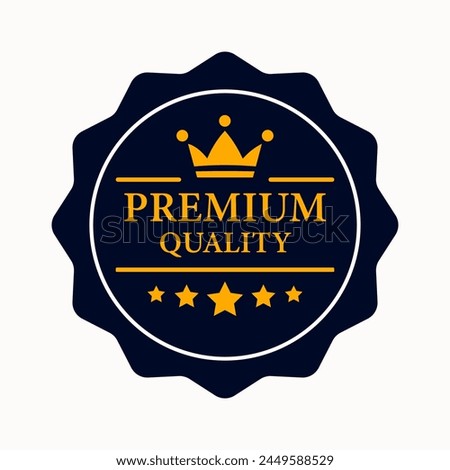 Premium quality label. Best quality flat vector badges. Premium icon with crown and stars. Vector illustration. Round label with three level quality. Vip icon in flat style