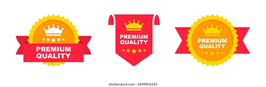 Premium Quality label. Best quality icon with crown and stars. Vector sign.
