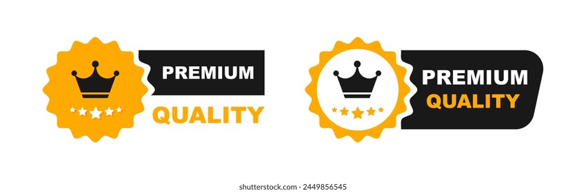 Premium Quality label. Best quality icon with crown and stars. Vector sign.