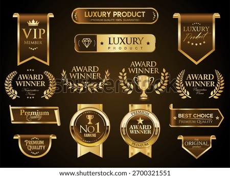 Premium Quality label and emblem sticker Brown black and Gold badges and icons Number 1 and laurel wreath for the Best product