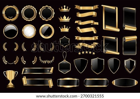 Premium Quality label and emblem sticker Brown black and Gold badges and icons Number 1 and laurel wreath for the Best product