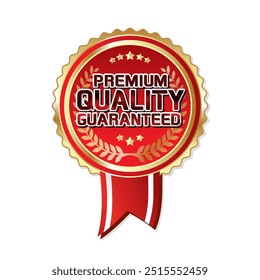 Etiqueta de calidad de Premium, calidad de PREMIUM garantizada, insignia de calidad de oro de lujo, Vector Antiguas insignias 100% de alta calidad. Premium superior, color oro y rojo sobre fondo blanco