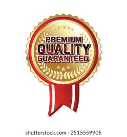 Etiqueta de calidad de Premium, calidad de PREMIUM garantizada, insignia de calidad de oro de lujo, Vector Antiguas insignias 100% de alta calidad. Premium superior, color oro y rojo sobre fondo blanco