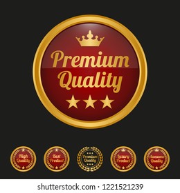 Premium quality label on black background. Vector illustration