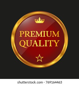 Premium quality label on black background. Vector illustration