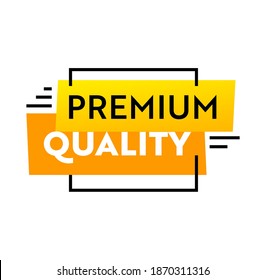 Etiqueta de calidad premium en estilo sencillo de moda con formas geométricas. Certificado de promoción de marketing, publicidad de producto excelente, venta promocional certificada de alta calidad. Ilustración vectorial