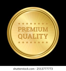 Etiqueta engomada de la etiqueta de la calidad de Premium, iconos redondos de oro de la insignia del círculo para el mejor producto, diseño realista del Vector dorado brillante para el elemento de diseño de embalaje