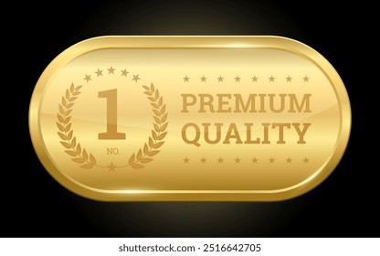 Premium Quality Label Aufkleber, Gold abgerundete Rechteck Badge Symbole mit Nr.1 und Lorbeerkranz für das beste Produkt, Realistische goldene Vektordesign glänzend für Verpackung Design Element