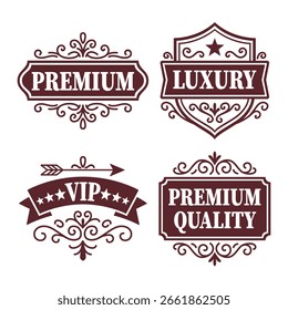 Premium Quality, Label Vector Isolated in vintage Flat Style. Guaranteed Badge Emblem Label Stamp Seal Logo Design Vector.
