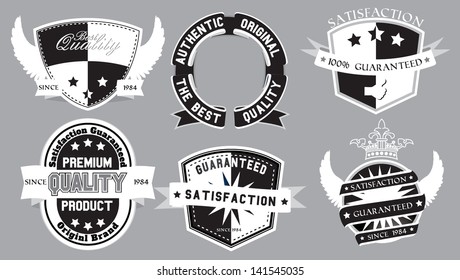 premium quality labels in black and white