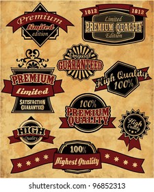 Premium Quality Labels - nine design elements with retro vintage design