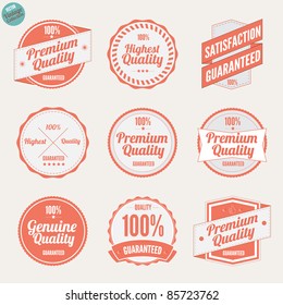 Premium Quality Labels and Satisfaction Guaranteed badges various design with retro vintage look