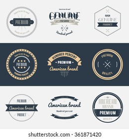Premium quality labels set. Brands design elements, emblems, logo, badges and stickers. Isolated vector illustration.
