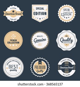 Premium quality labels set. Brands design elements, emblems, logo, badges and stickers. Isolated vector illustration.