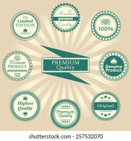 Premium quality labels set. Retro Vintage Design. Round labels      