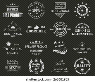 Premium quality labels set. Retro Vintage Design. Striped background      