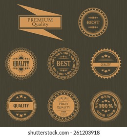 Premium quality labels set. Vintage Design. Round labels. Grunge background      