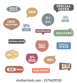 Premium quality labels for shopping, e-commerce, product, social media stickers and marketing. Flat style, vector illustration.