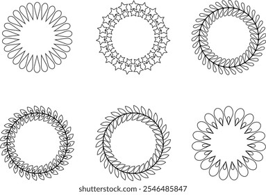 Conjunto de iconos de diseño vintage retro de corona de laurel de calidad Premium. Vector de colección plano y línea negro aislado sobre fondo transparente. El certificado es un símbolo oficial solemne y elegante garantizado.