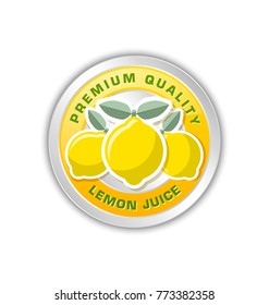 Premium quality lemon juice badge with three lemons placed on white background