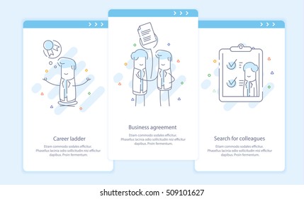 Premium Quality Line Icon And Concept Set Onboarding: Conclusion of a treaty, Career ladder, Search for colleagues