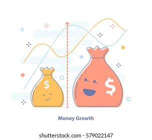 Premium Quality Line Icon Concept Of Compound Interest, Added Value, Financial Investments Stock Market Or Future Income Growth. Growing Money Bags. Flat Light Banking Vector Icon.