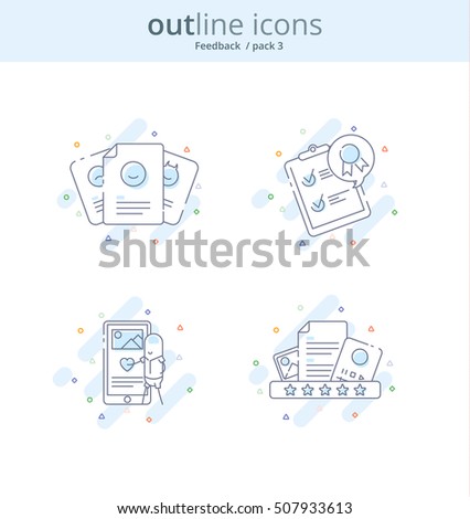 Premium Quality Line Icon And Concept Set: Management, Content, Feedback, Review, Emotion. Line vector logo concept.