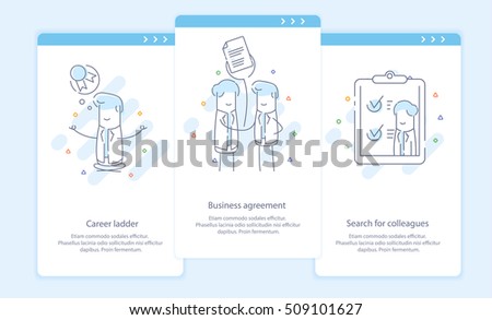 Premium Quality Line Icon And Concept Set Onboarding: Conclusion of a treaty, Career ladder, Search for colleagues