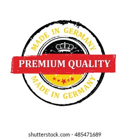 Premium Quality, Made in Germany - grunge stamp / label, also for print. Contains the flag colors .