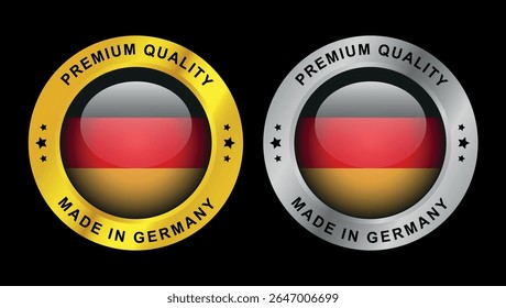 premium quality made in germany labels with gold and silver round badge design on black	
