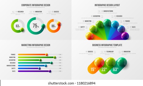 Premium quality marketing analytics bar chart presentation vector illustration template bundle. Business data visualization design layout. Amazing corporate statistics line graph infographic set.