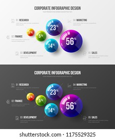 Premium quality marketing analytics presentation vector illustration template. Business data visualization creative design layout. Amazing colorful corporate statistics information infographic set.